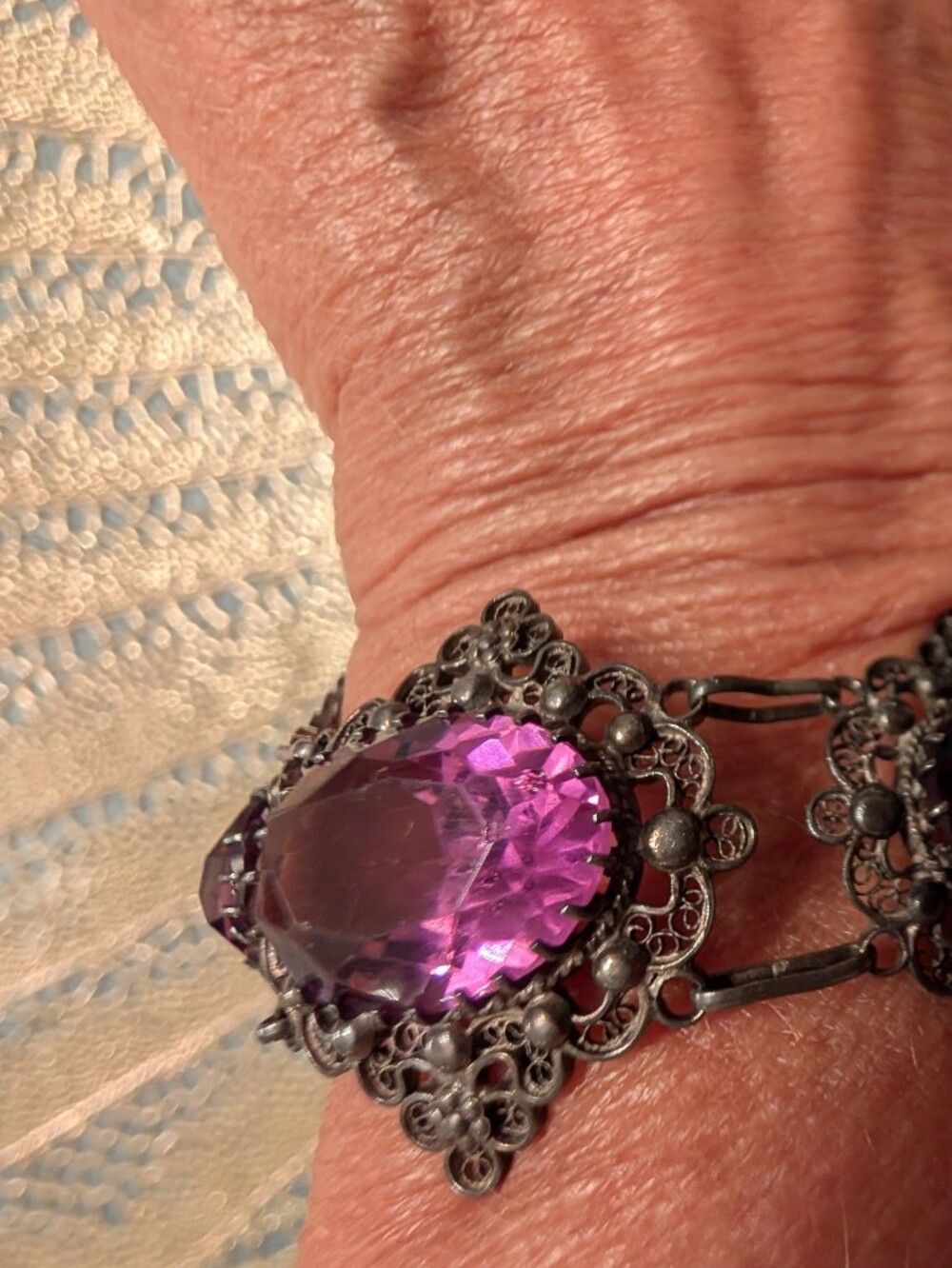 Purple Gemstone Filigree Bracelet - Women's Statement Jewelry